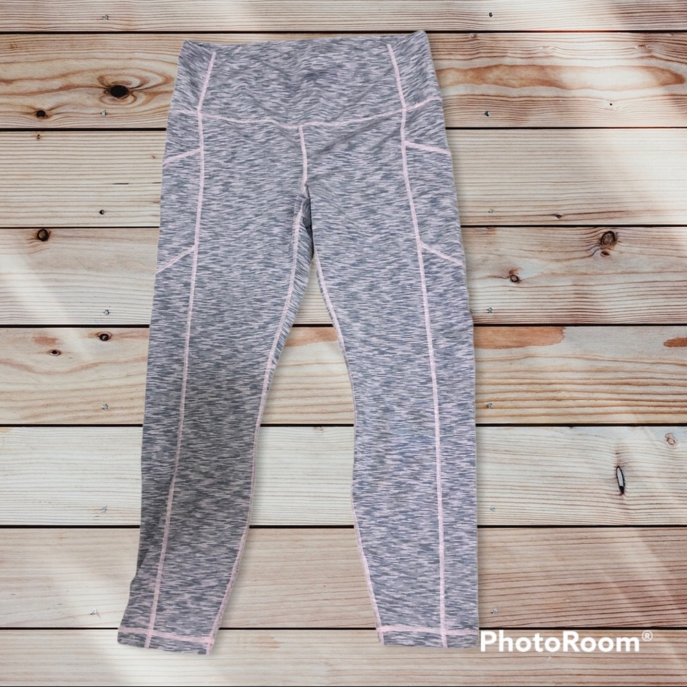 Reflex Women’s Pink Gray Cropped Stretch Yoga Leggings Active Wear - Size XL